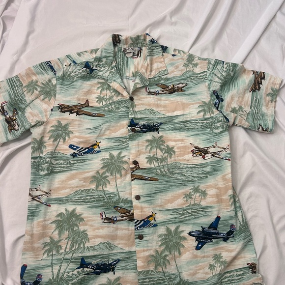 Hawaiian Shirt Vintage Aloha Republic Mens Airplanes Floral L Made In Hawaii - Picture 2 of 8